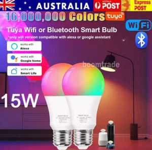 Smart WiFi RGB White E27 B22 15W LED Light Bulb Globe Lamp For Alexa Google Home - Picture 1 of 19