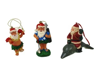 3 Santa Claus Christmas Ornaments Vacation Hula Golf and Dolphin Santas - Picture 1 of 16