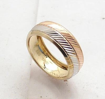 Size 8  Diamond Cut Glitter Ribbed Band Ring Real 14K Yellow White Rose Gold QVC - Image 1 of 4