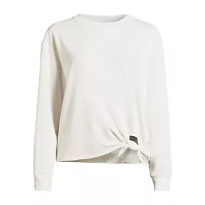 Avia Women's Side Tie French Terry Cloth Top w/ Long Sleeves, Parchment Size 3XL - Picture 1 of 4