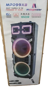 New MPD99XB 12 Maxpower 2 x 15 BT Karaoke Speaker 18,500 PMPO Watts Wireless Mic - Picture 1 of 1