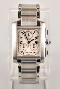 *Authentic Cartier Tank Francaise 2303 Chronograph Chronoflex Stainless Watch - Picture 1 of 11