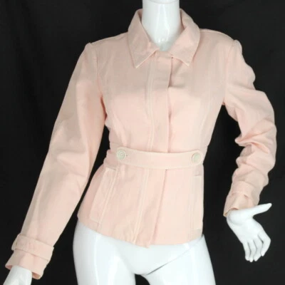 {CYNTHIA VINCENT} Chaqueta/Abrigo Rosa Ajustado 100% Algodón Botones Lona Verano ~S Foto 1 de 4