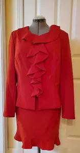 JOHN MEYER Collection 2PC Red Polyester Zip Up Jacket Skirt Ruffles Size 16 - Picture 1 of 10