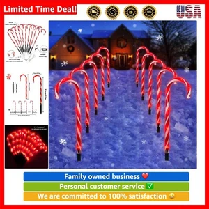 Candy Cane Outdoor Landscape Lights - 10 Pack 60 Red LEDs 21in Lighted Christ... - Picture 1 of 8