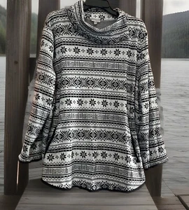 Talbots perfekt für Leggings grau schwarz Schneeflocken Sweatshirt mit geteiltem Ausschnitt 3X gebraucht, in einwandfreiem Zustand - Bild 1 von 5