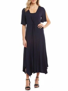 NWT $148 KAREN KANE Women's M Navy Blue Short Sleeve V Neck Midi Shift Dress - Picture 1 of 3
