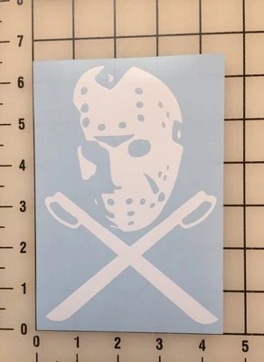 Friday The 13th Jason Mask 6" Alto Blanco Vinilo Calcomanía Adhesivo - BOGO Foto 1 de 3