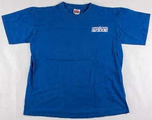 Vintage 90s Operation Exodus Nutmeg Single Stitch USA Made Blue Shirt Men's L/XL - Picture 1 of 4