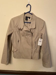 Parallel Beige Lined Zip Moto Style Jacket NWT - Picture 1 of 4