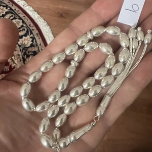 GENUINE 925 SILVER ROSARY/ TASBIH 33 OVAL BEADS, 30cm LONG مسبحة فضية - Picture 1 of 24