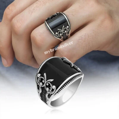Solid Real Sterling Silver Black Onyx Stone Men's Ring                 #TR140 - Image 1 of 4