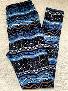 LuLaRoe Leggings OS Black Blue Rusty Orange White Southwest Aztec Tribal VINTAGE - Picture 1 of 2