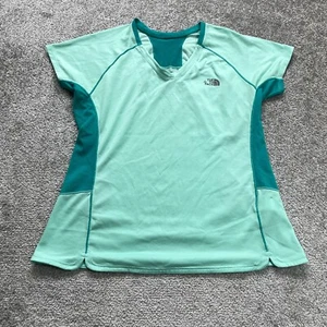 The North Face Flash Dry Active Top Womens Medium Green Short Sleeve V-Neck Top - Picture 1 of 14