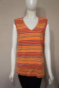 Emme Brand Woman Orange Stripe Sleeveless Stripe Tank Top Shirt Plus 3 - Picture 1 of 6