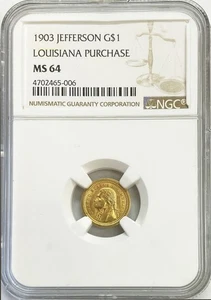 1903 GOLD JEFFERSON LOUISIANA PURCHASE EXPOSITION $1 DOLLAR NGC MINT STATE 64 - Picture 1 of 2