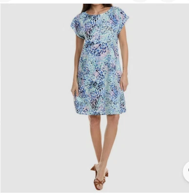 NWT Jones New York Linen Blend Blue Floral Shift Dress Petite Small - Image 1 of 4