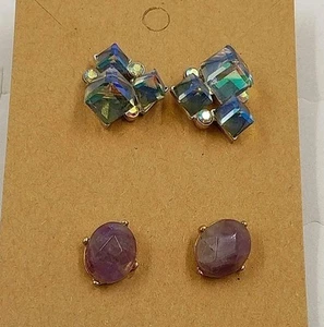 2 Cubo facetado iridiscente tono plata y pendiente acrílico violeta grisáceo tono dorado - Imagen 1 de 8