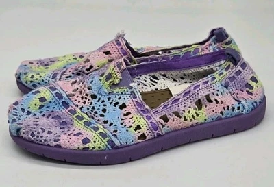 Туфли без шнурков Faded Glory для девочек кружевные алиновые размер 13 фиолетовые пастельные вязаные крючком радужные - Изображение 1 из 4