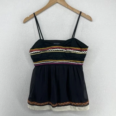 FRENCH CONNECTION Top Mujer 2 Camisola Bordada Ric Rac Rim Boho Negro Foto 1 de 4