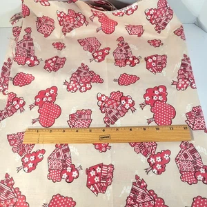 Vintage 44" x 63" Red Tan House Trees Floral Fabric Country Retro Originelle  - Picture 1 of 11