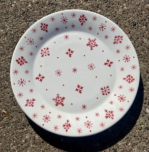 Crate and Barrel Christmas "Snowflake" Platter 13" White With Red Snowflakes - Picture 1 of 3