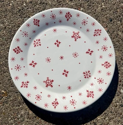 Crate and Barrel Christmas "Snowflake" Platter 13" White With Red Snowflakes - Image 1 of 3