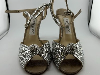 Jimmy CHOO Sacora 100 Sandalias Desnudo con Cristales Detalle Esfera 38.5 Usadas Una Vez Foto 1 de 4