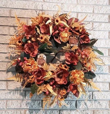 Fall Door Wreath Autumn Owl Woodsy Decoration - Image 1 of 4