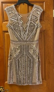 Venus womens beige/gold beaded clubbing Cocktail dress sz 8 - Picture 1 of 2