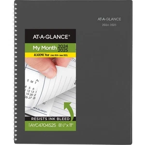 AT A GLANCE Academic Monthly Planner July 2024 to June 2025 Charcoal Gray 80 ... - Picture 1 of 7