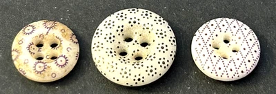 Group of Antique 3 Calico China Buttons Black & 2 Purple #2901A - Image 1 of 3