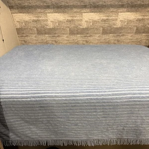 Vintage Light Blue Chenille Queen Bedspread With Fringe W/defect 100” X 86” - Picture 1 of 18