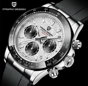 PAGANI DESIGN Men's Quartz Watch Sapphire Stainless Steel New Silver & Black - Picture 1 of 3