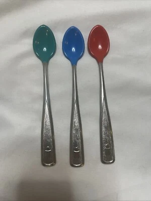 Cucharas bebé años 80 los primeros años mordida suave punta de goma inoxidable (3) Foto 1 de 4