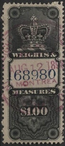 Canada 1885 VanDam #FWM30 $1,00 nero, peso & Meas (Blue control #), usato - Foto 1 di 1