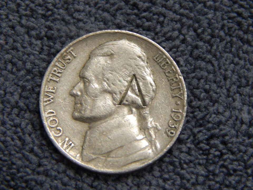 1939 Five Cents Mint Errors Counterstamp Double V strike Both Sides No Mint Mark - Image 1 of 4