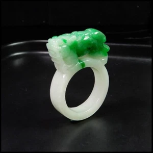 【KATHY JADE】Emerald With Green Pixiu Jadeite Jade Ring《US SIZE:11》《Grade A》 - Picture 1 of 4