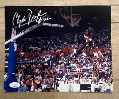 Clyde Drexler Signed Trail Blazers 8x10 photo- JSA - Image 1 of 3
