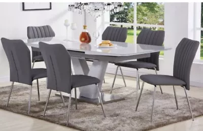 Lovely White Large Glass Dining Set Available In White & Grey - Image 1 of 2