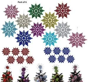 Decorazioni albero di Natale confezione da 6 fiocchi di neve glitter appesi - colore a scelta - Foto 1 di 36