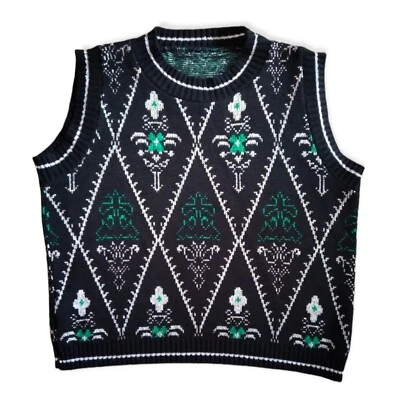 Винтажный 80-х/90-х Jonathan Cass черный свитер жилет зеленый серебро размер средний - Изображение 1 из 4