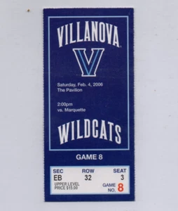 Boleto de baloncesto para hombre Villanova vs Marquette NCAA 2006 - Imagen 1 de 2