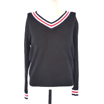 Suéter JS Millenium Negro Jersey Cuello en V Borde a Rayas Informal Inteligente Talla S Foto 1 de 4