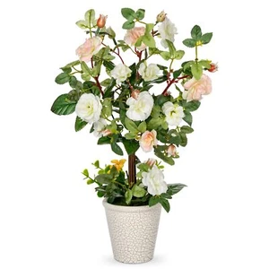 Artificial Plants & Flowers in Vase White Roses Faux Flower Plant Arrangement... - Picture 1 of 6