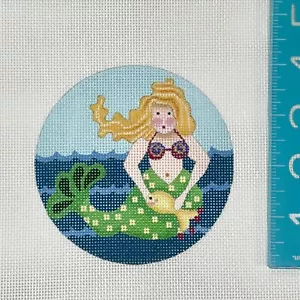 Hand Painted Needlepoint Canvas Melissa Shirley Mermaid 4" dia 18 ct ornament - Picture 1 of 1