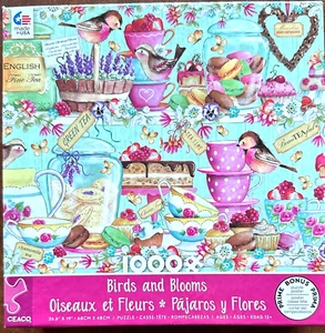 Birds and Blooms COMP 1000 pc Puzzle Flowers Teas Cups Desserts Canister Basket - Picture 1 of 7