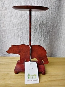 BEAR ISLAND CREEK Candle Holder TRADING Metal CABIN Lodge Red 8" Pillar Rustic  - Picture 1 of 7