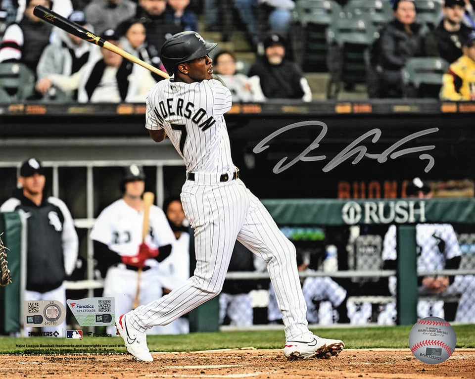 Tim Anderson Signed White Sox Swinging Action White Jersey - (Fanatics COA) - Image 1 of 1