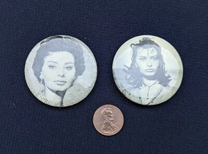 Pair Vintage SOPHIA LOREN 1960's Buttons Pinback 1.75" Judith Personality Button - Picture 1 of 4